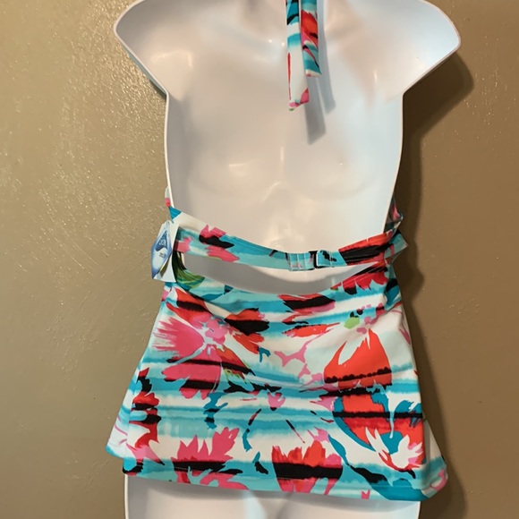 Croft & Barrow size 12 red white floral halter swim top - Picture 4 of 5